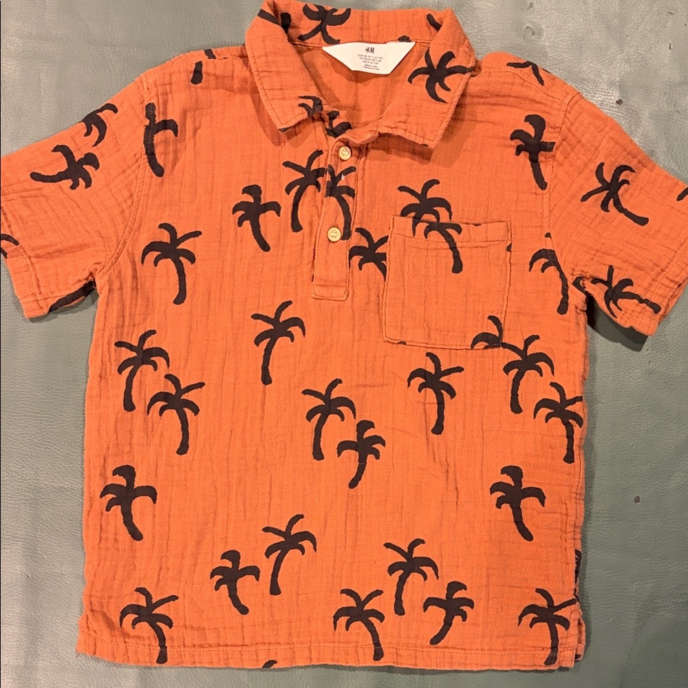 H&M Orange Short-Sleeve Polo with Navy Palm Tree Print